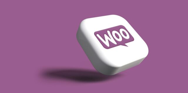 a purple and white square with the word woocommerce